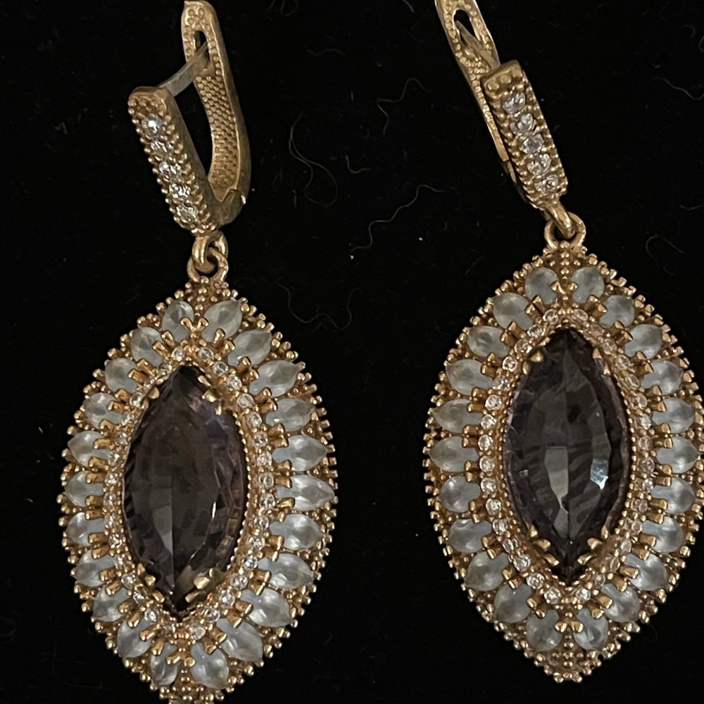 Silver earrings vintage style with amethyst and topaz